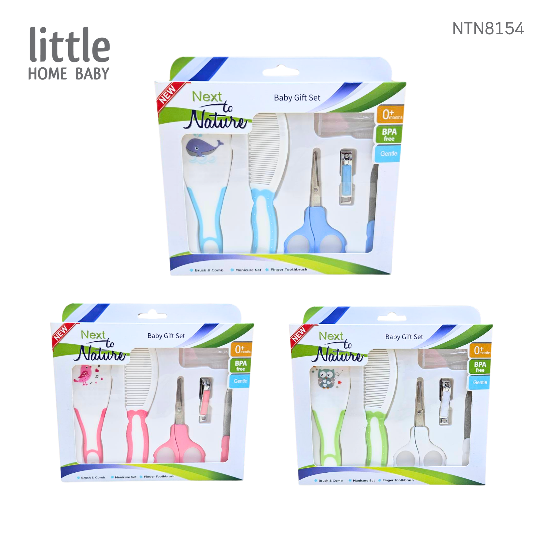 Next to Nature Gift set 6pcs( brush&comb, manicure set ,finger toothbrush) - NTN8154